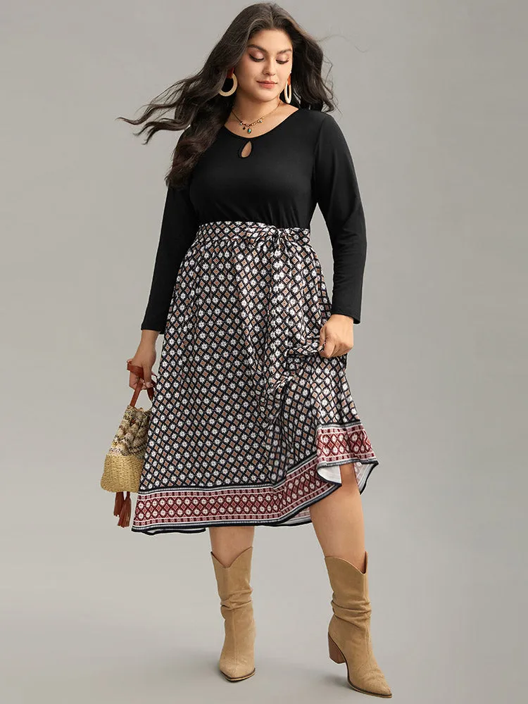 Geometric Patchwork Cut Out Belted Dress sold by Bloomchic product image thumbnail 2