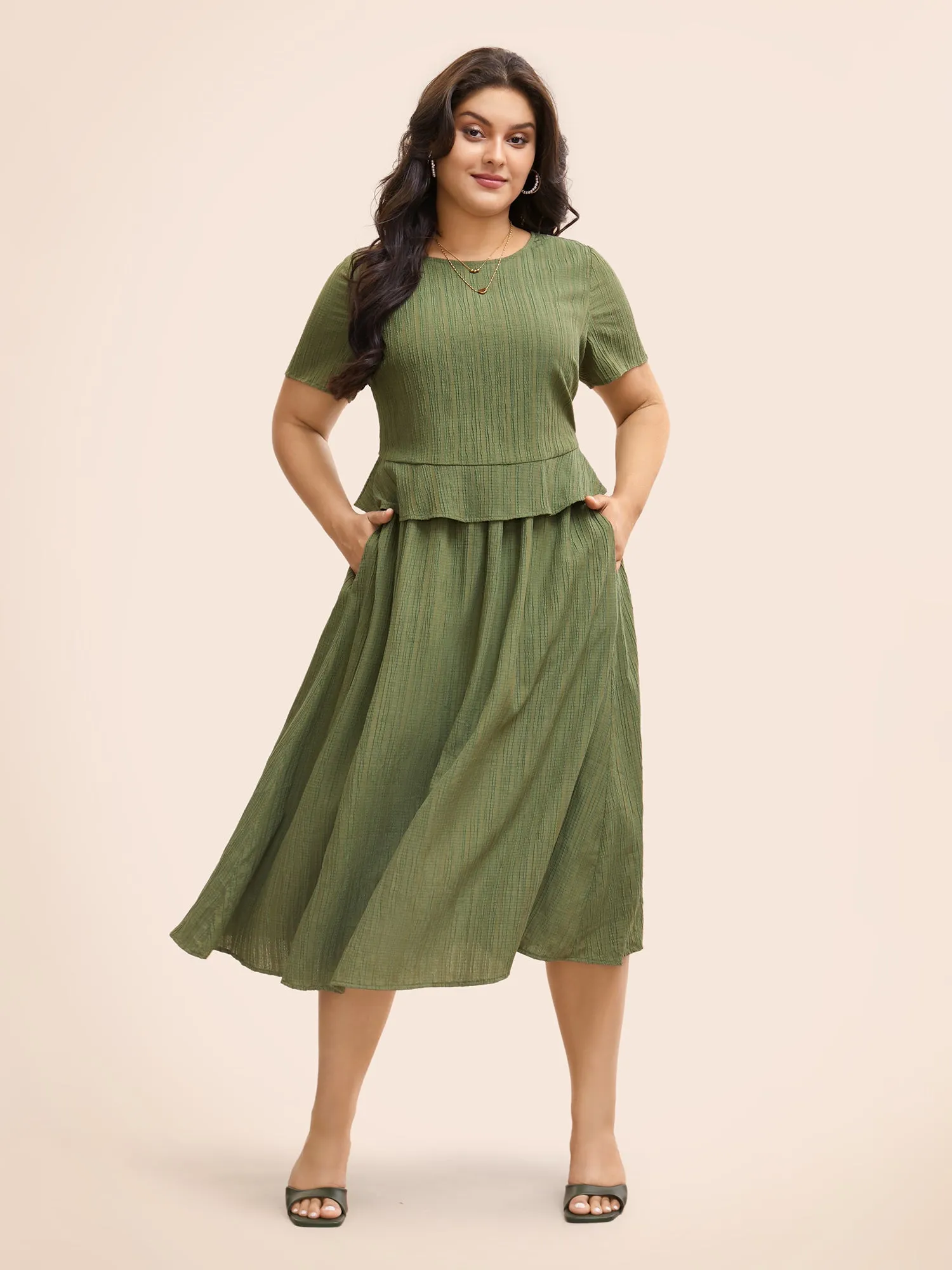 2-In-1 Textured Ruffle Trim Dress sold by Bloomchic