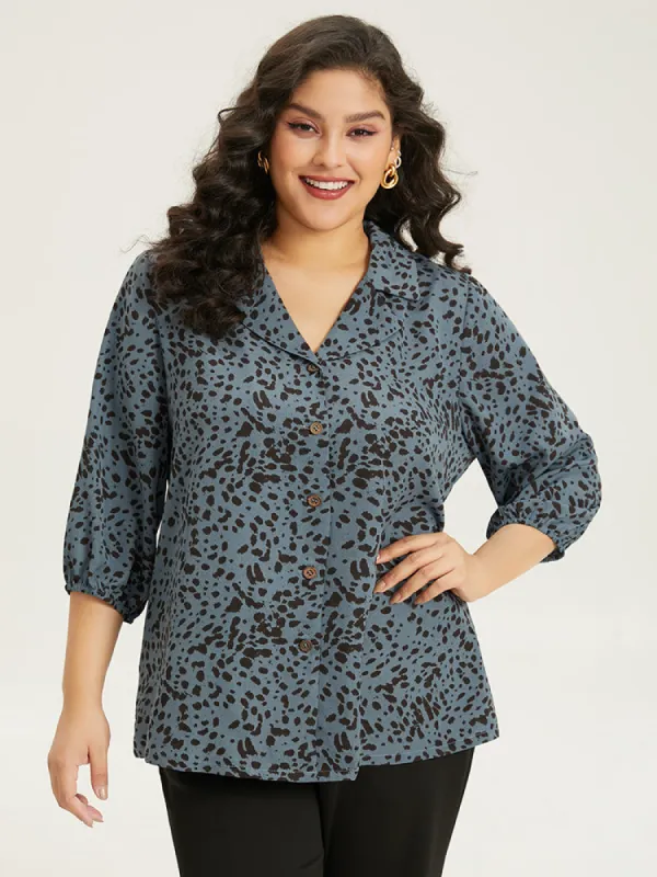 Leopard Suit Collar Elastic Cuffs Button Through Blouse sold by Bloomchic