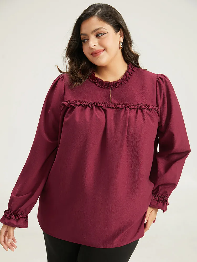Solid Frill Trim Puff Sleeve Blouse sold by Bloomchic product image thumbnail 5