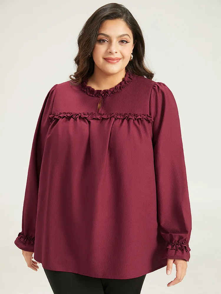 Solid Frill Trim Puff Sleeve Blouse sold by Bloomchic product image thumbnail 2
