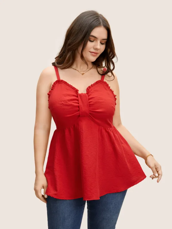 Heart Neckline Frill Trim Ruched Cami Top sold by Bloomchic