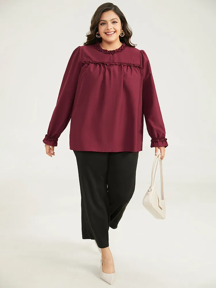 Solid Frill Trim Puff Sleeve Blouse sold by Bloomchic product image thumbnail 4