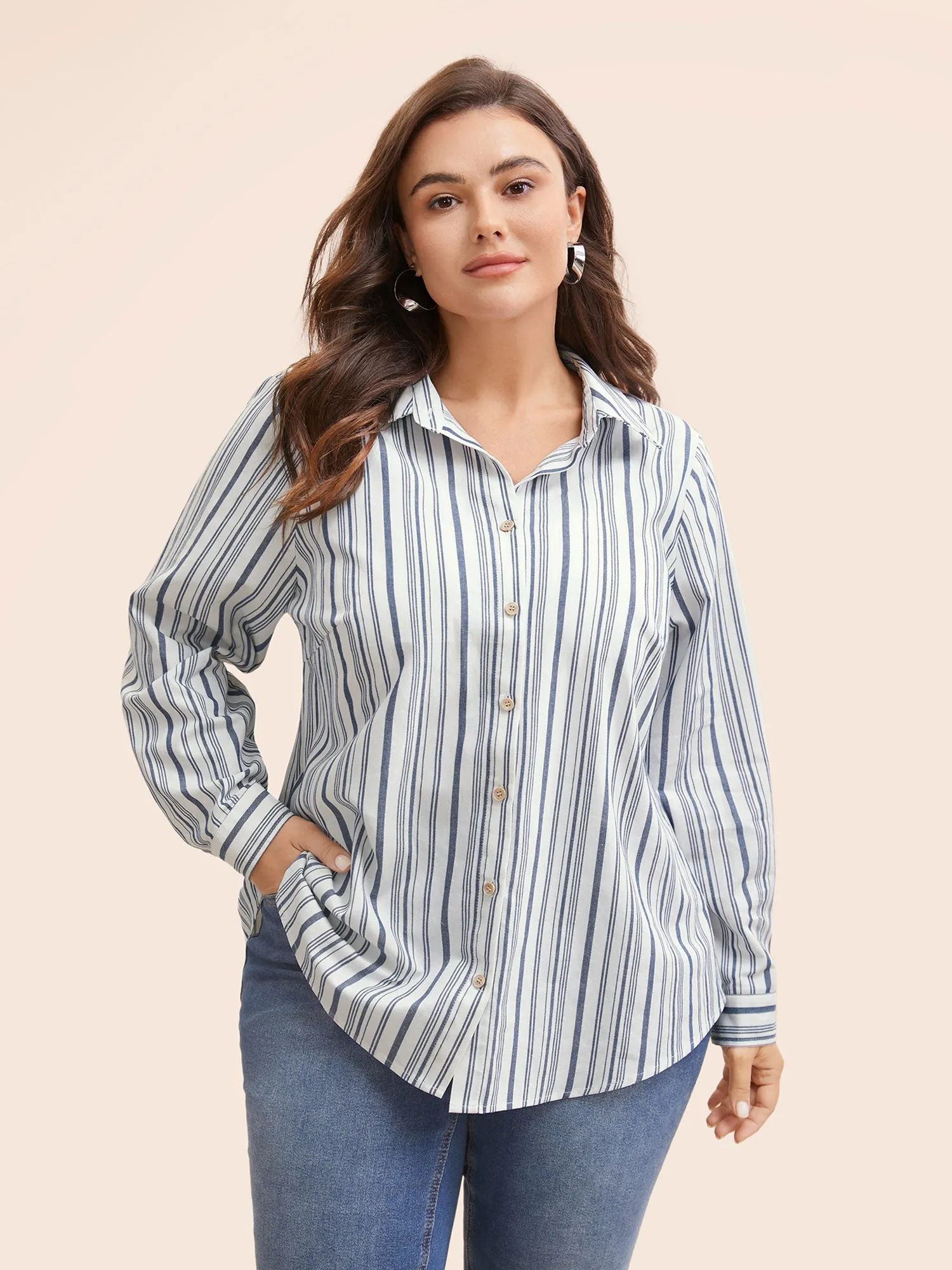 Striped Button Up Curved Hem Blouse sold by Bloomchic product image thumbnail 4