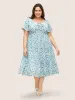 Watercolor Floral Drawstring Ruffle Sleeve Midi Dress sold by Bloomchic