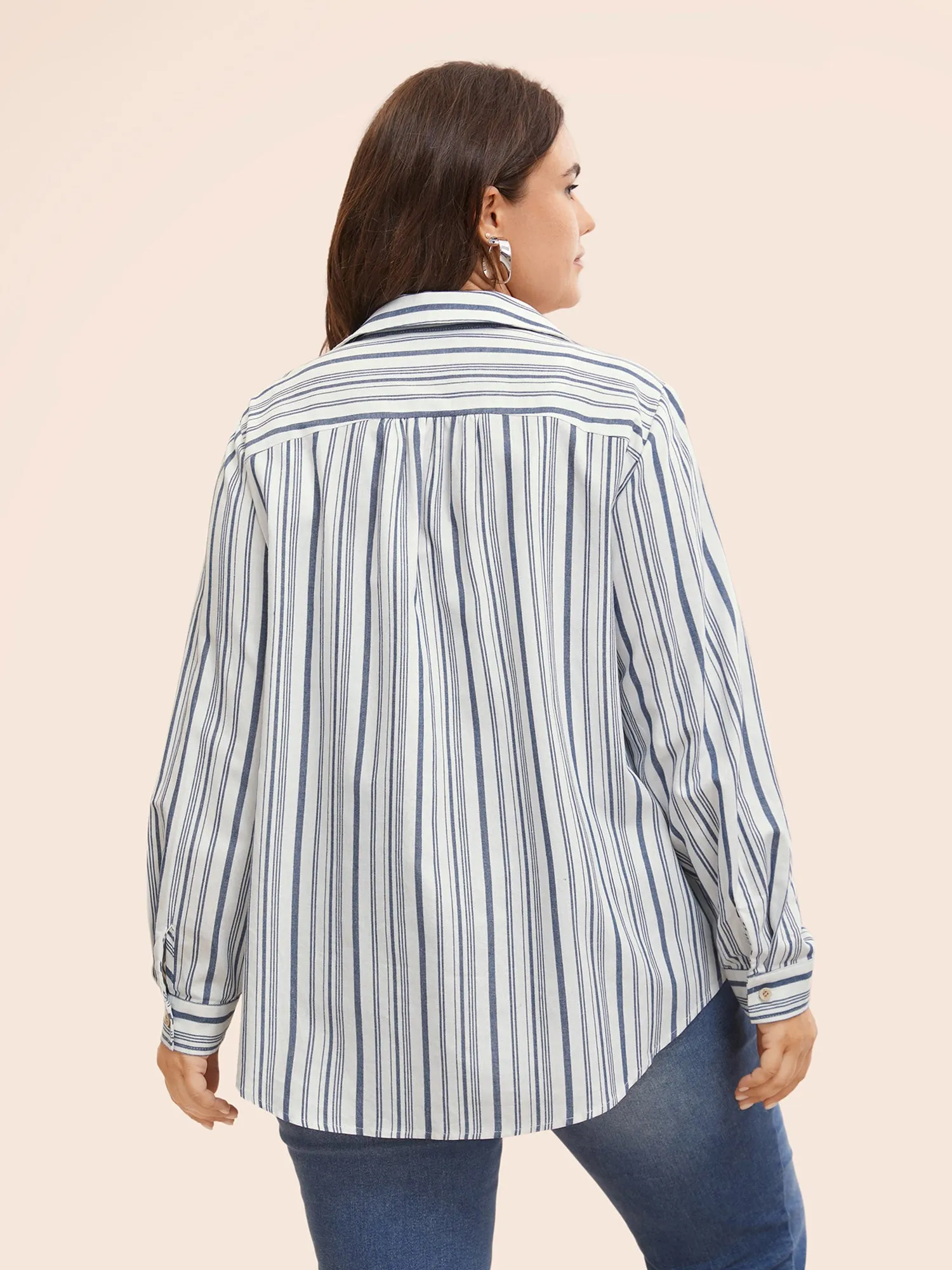 Striped Button Up Curved Hem Blouse sold by Bloomchic product image thumbnail 5