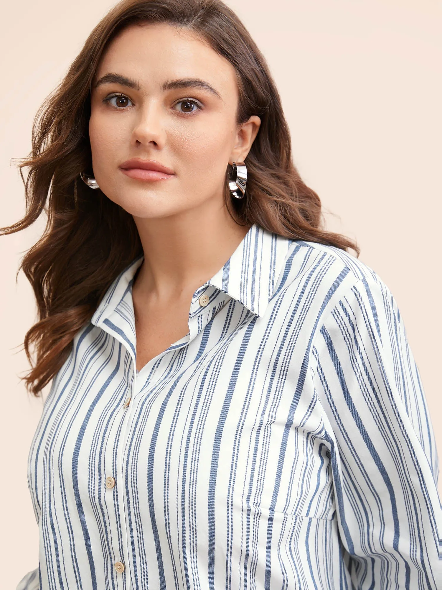 Striped Button Up Curved Hem Blouse sold by Bloomchic product image thumbnail 3