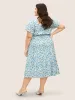 Watercolor Floral Drawstring Ruffle Sleeve Midi Dress sold by Bloomchic