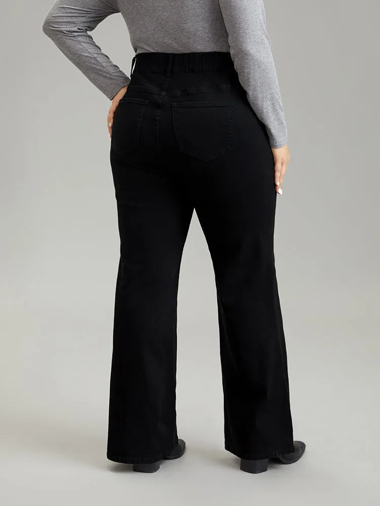 Elastic Waist Black Wash Straight Leg Jeans sold by Bloomchic product image thumbnail 4