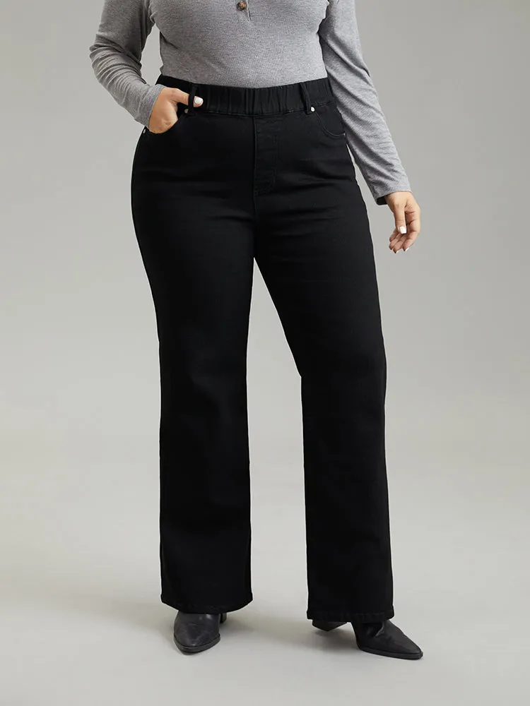 Elastic Waist Black Wash Straight Leg Jeans sold by Bloomchic