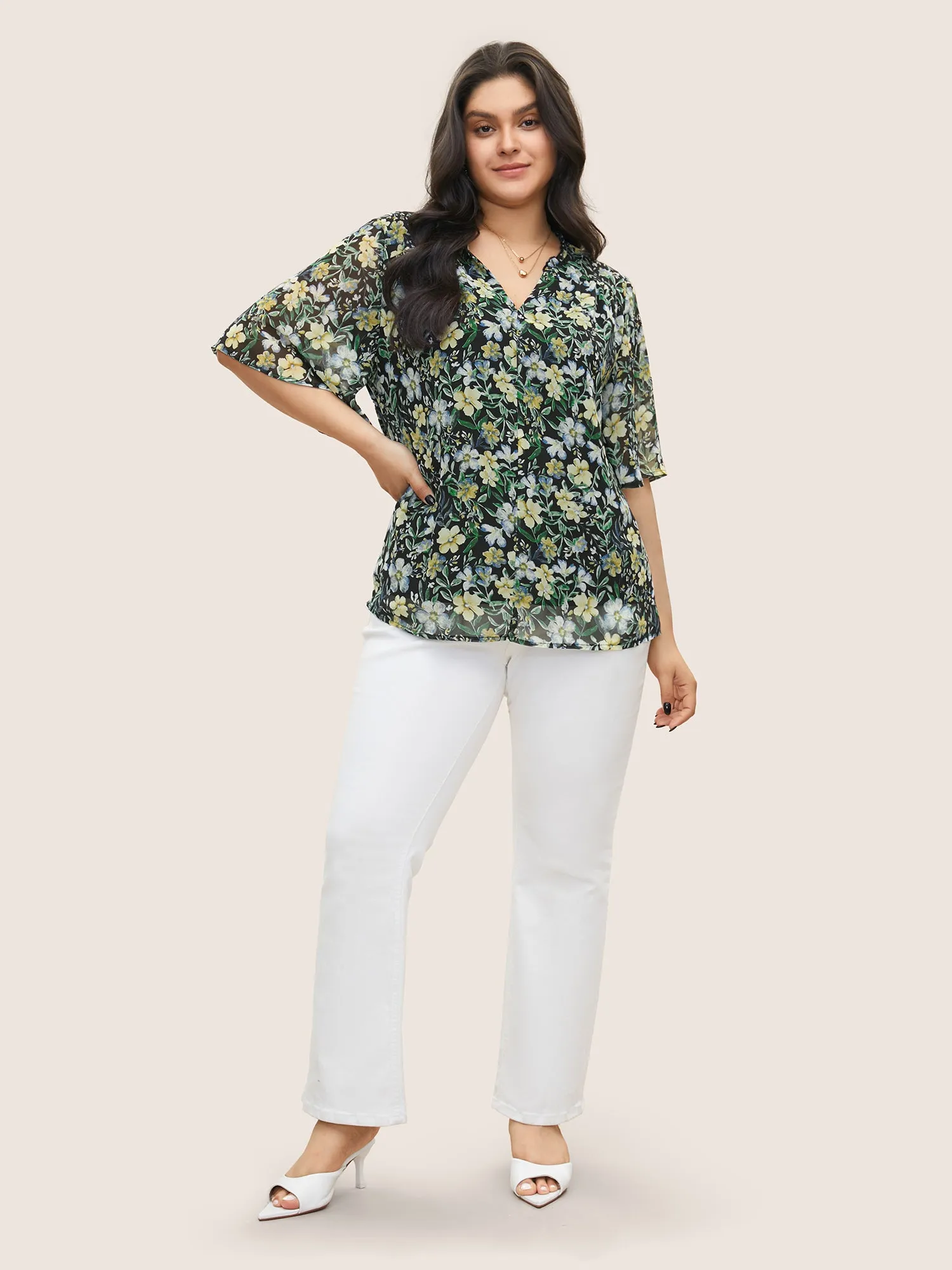 Floral Frill Trim Flutter Sleeve Blouse sold by Bloomchic product image thumbnail 2