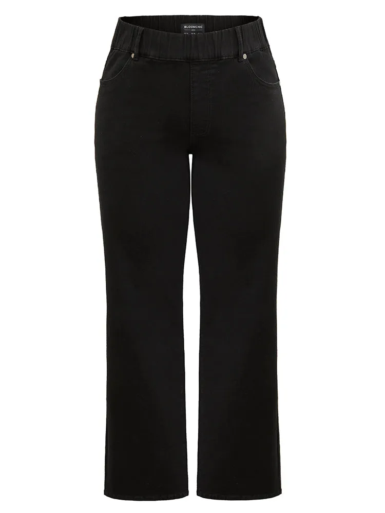 Elastic Waist Black Wash Straight Leg Jeans sold by Bloomchic product image thumbnail 5