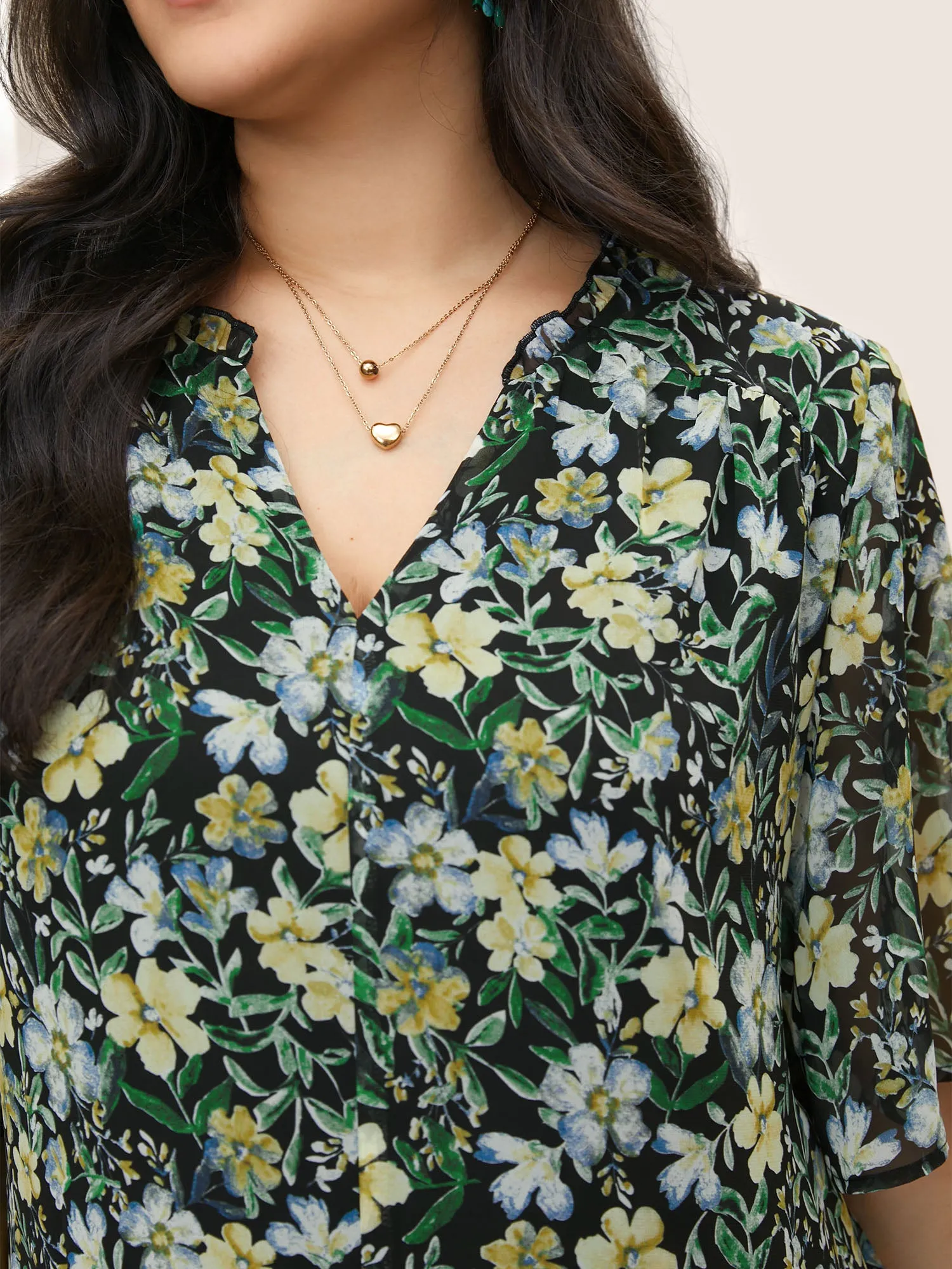 Floral Frill Trim Flutter Sleeve Blouse sold by Bloomchic product image thumbnail 3