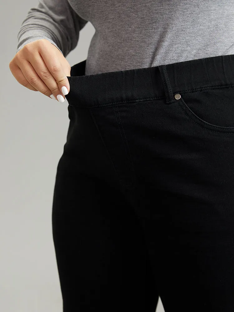 Elastic Waist Black Wash Straight Leg Jeans sold by Bloomchic product image thumbnail 3