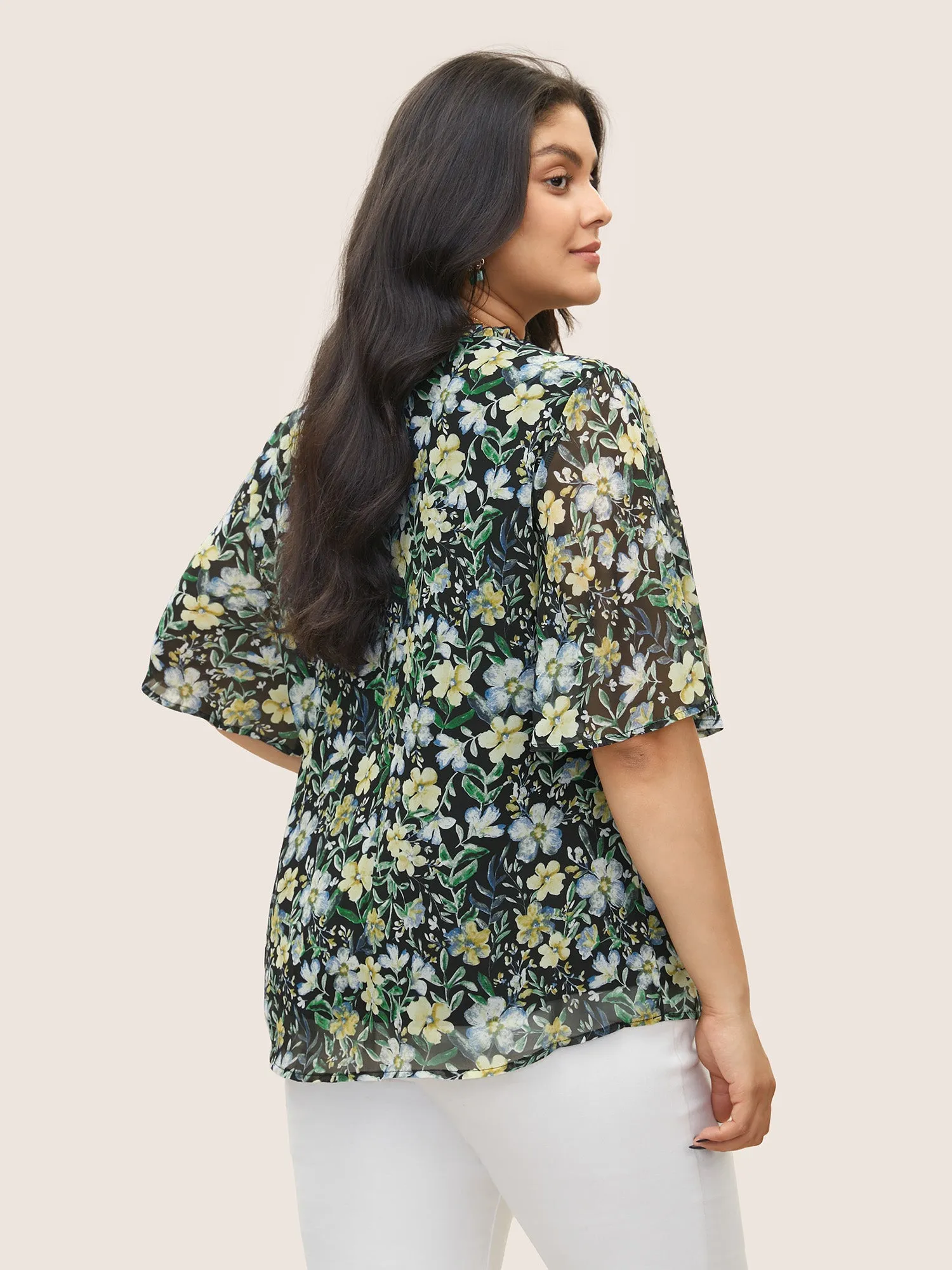 Floral Frill Trim Flutter Sleeve Blouse sold by Bloomchic product image thumbnail 4