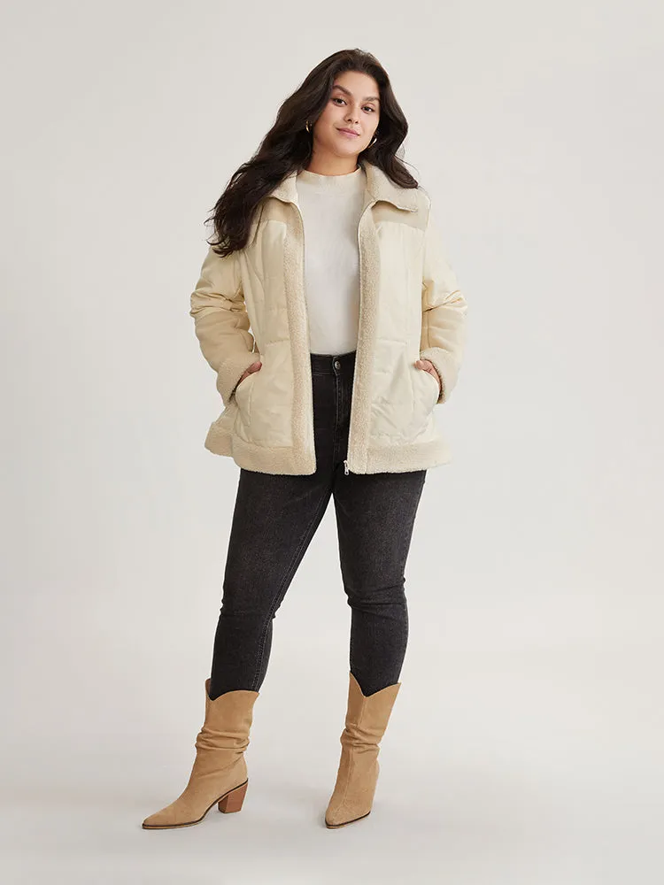 Fuzzy Trim Patchwork Zipper Padded Jacket sold by Bloomchic product image thumbnail 4