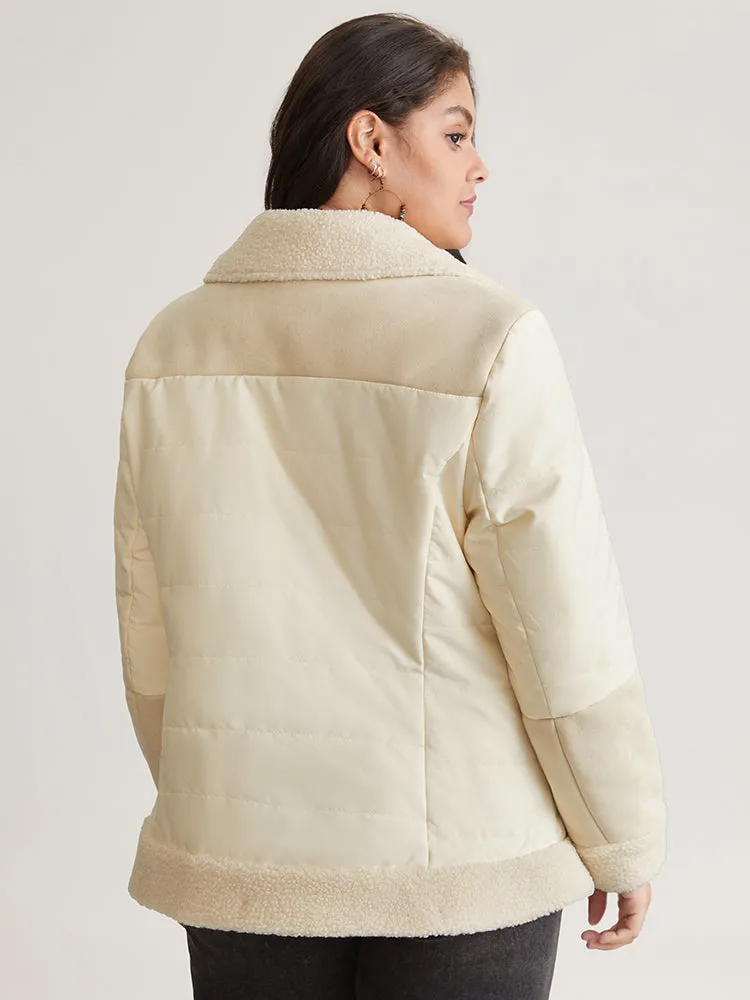 Fuzzy Trim Patchwork Zipper Padded Jacket sold by Bloomchic product image thumbnail 3