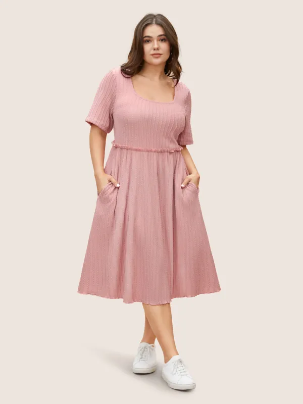 Plain Textured Frill Trim Pocket Dress sold by Bloomchic
