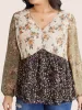 Chiffon Contrast Ditsy Floral Patchwork Blouse sold by Bloomchic