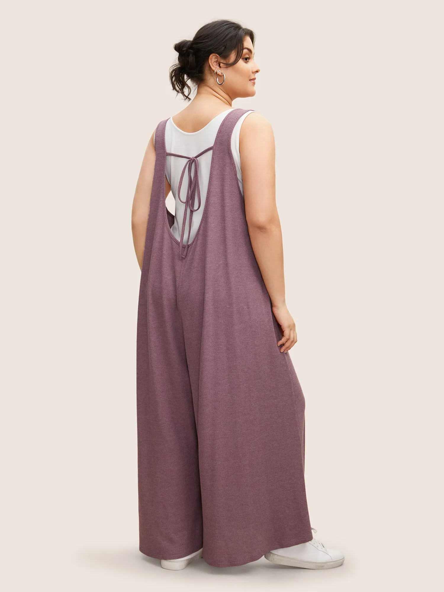 Waffle Knit Tie Knot Wide Leg Jumpsuit sold by Bloomchic product image thumbnail 4