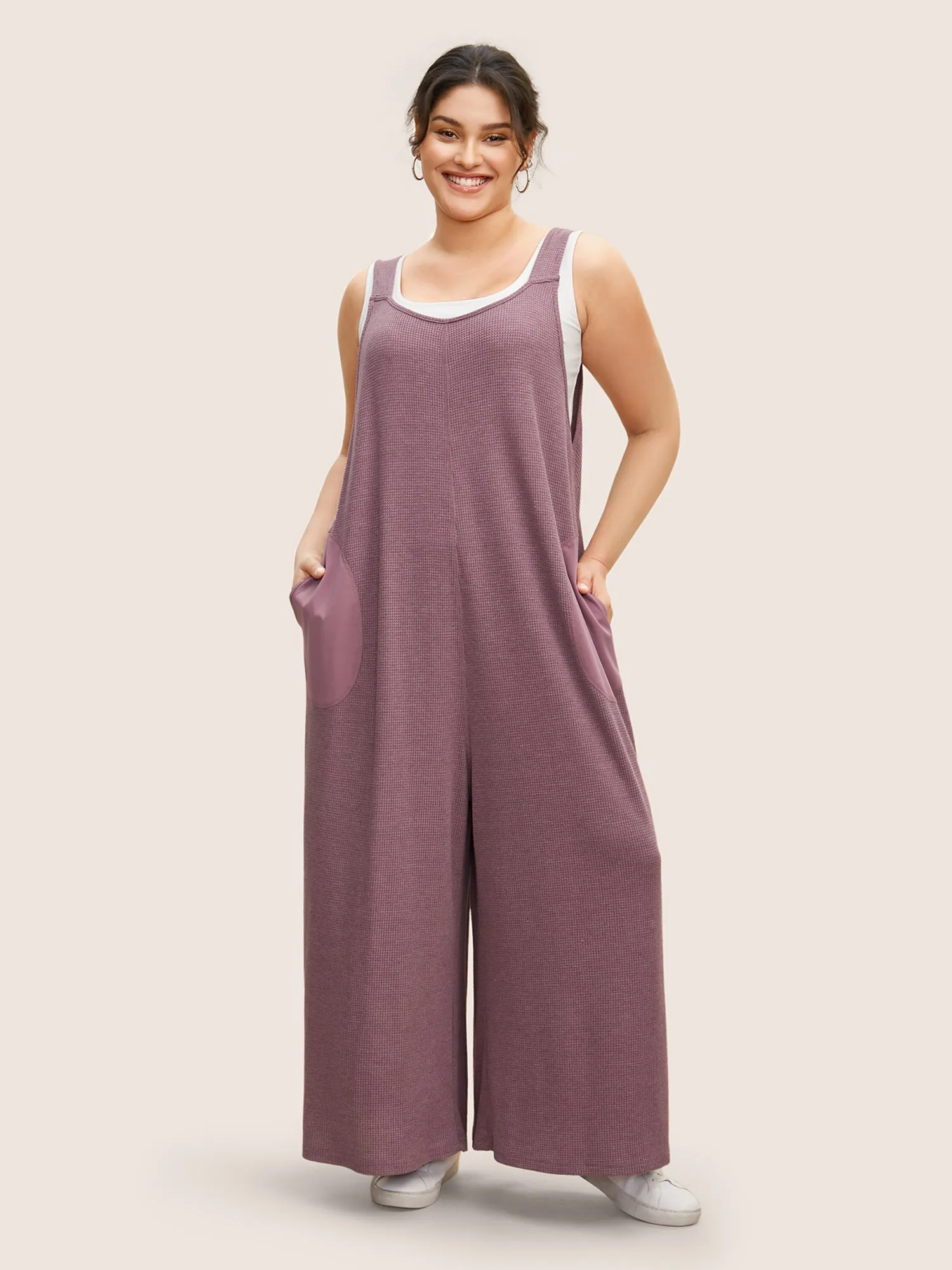 Waffle Knit Tie Knot Wide Leg Jumpsuit sold by Bloomchic product image thumbnail 3