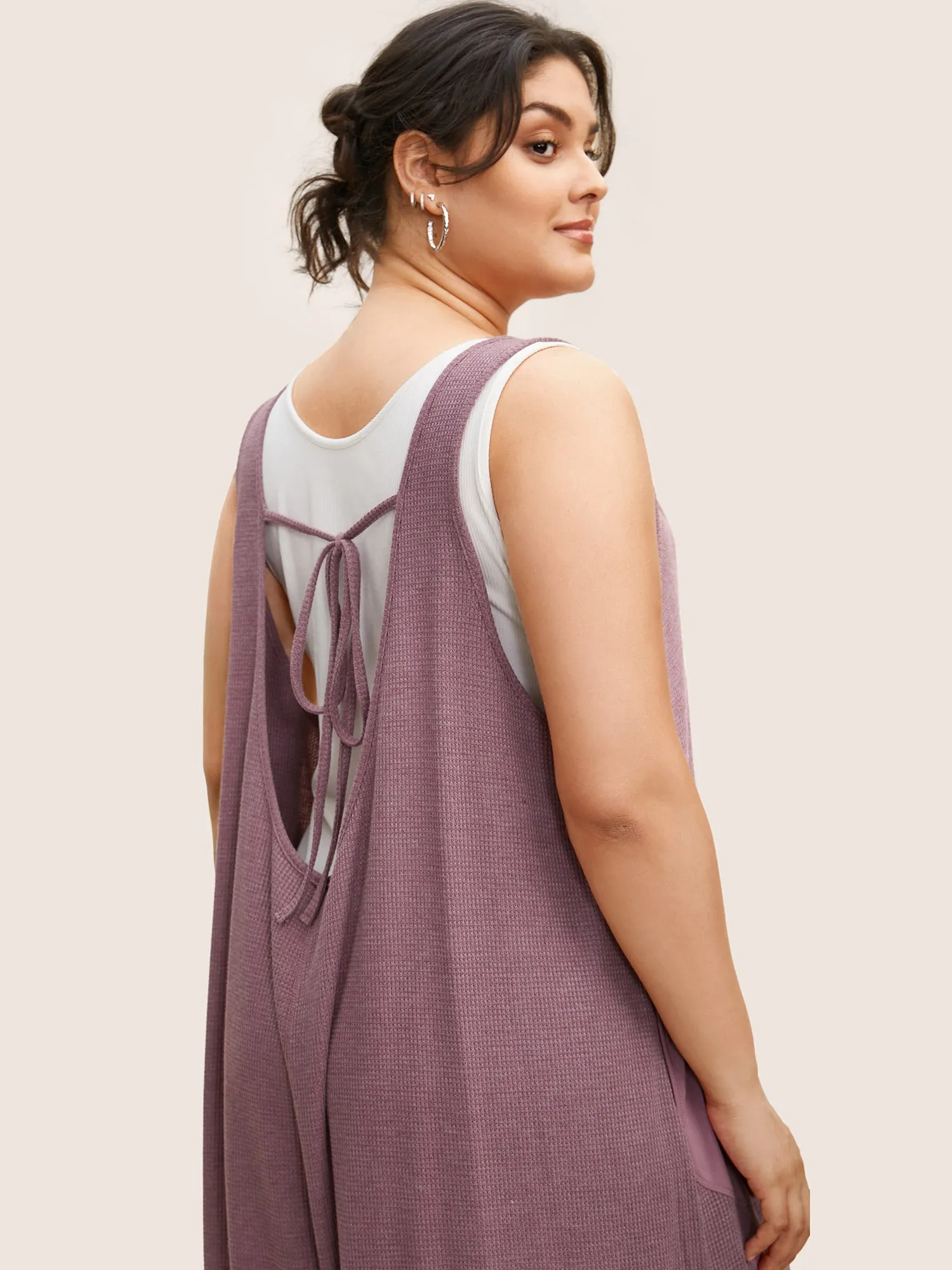 Waffle Knit Tie Knot Wide Leg Jumpsuit sold by Bloomchic product image thumbnail 2