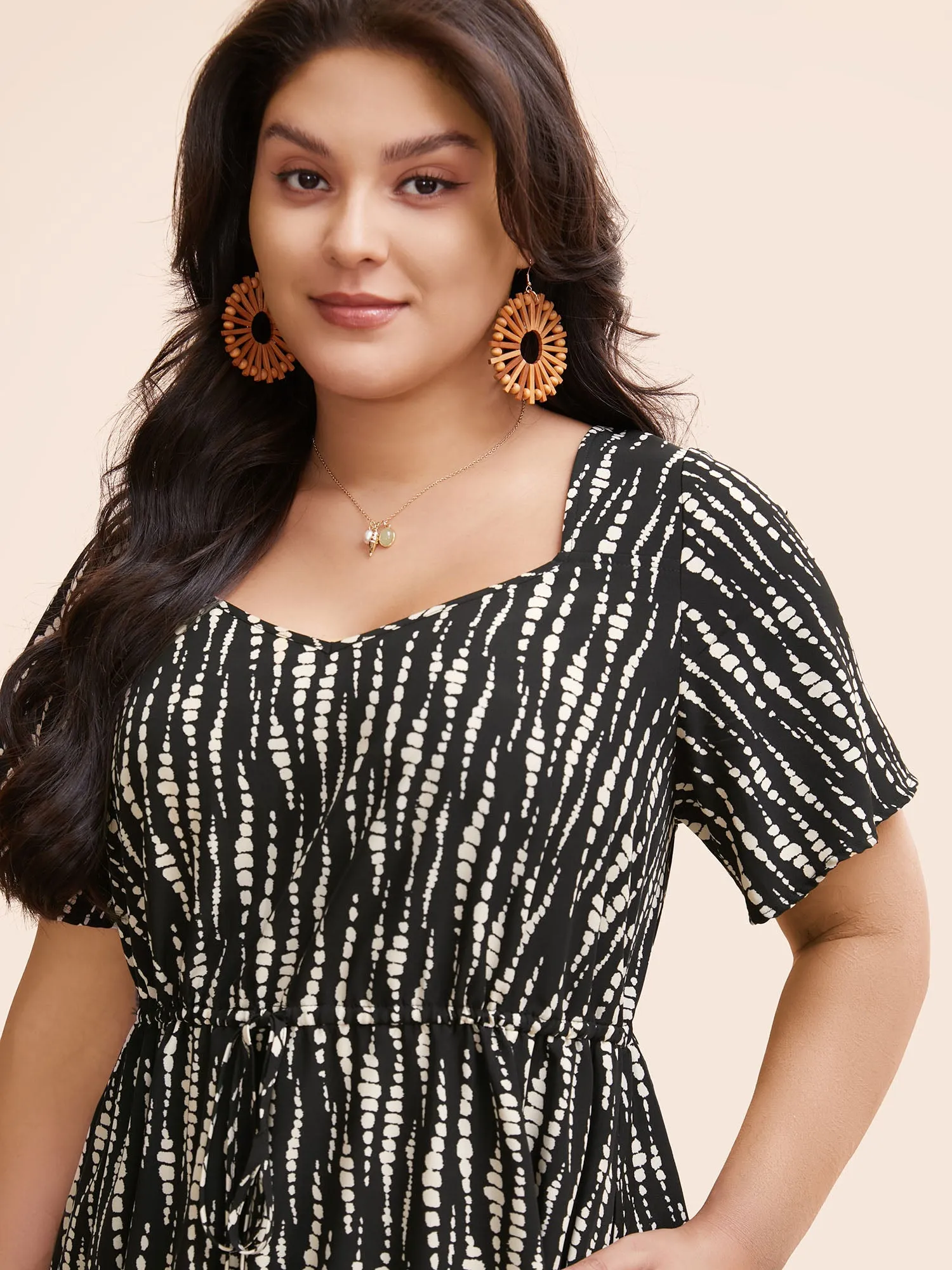 Heart Neckline Polka Dot Drawstring Dress sold by Bloomchic product image thumbnail 3