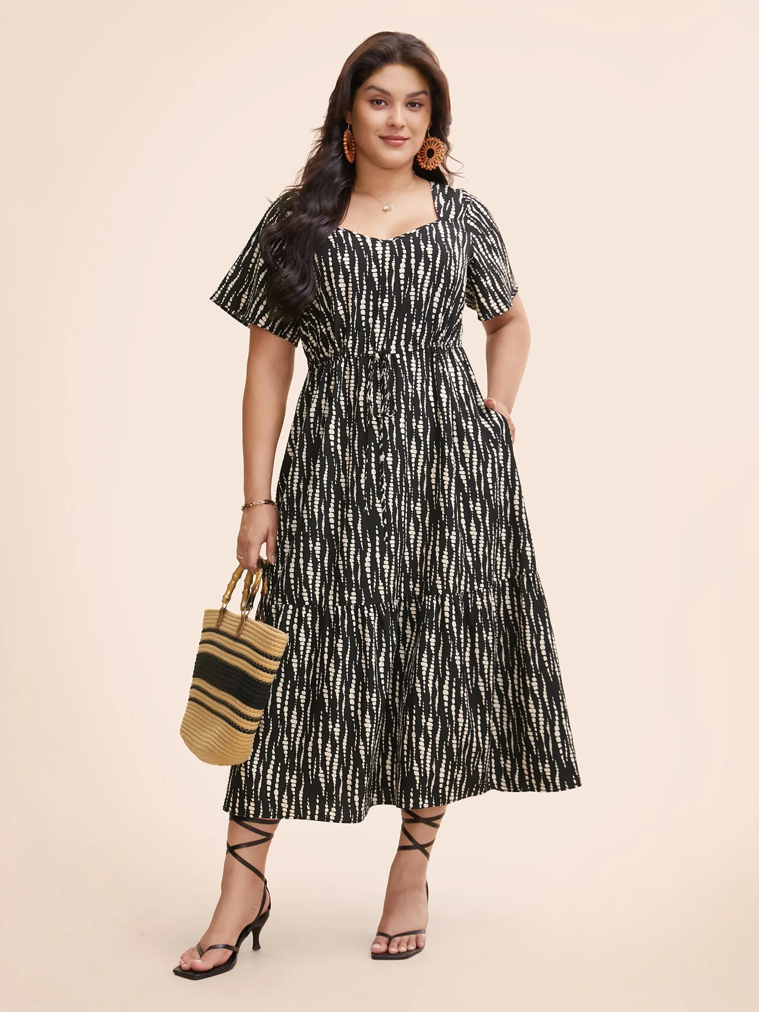 Heart Neckline Polka Dot Drawstring Dress sold by Bloomchic product image thumbnail 2