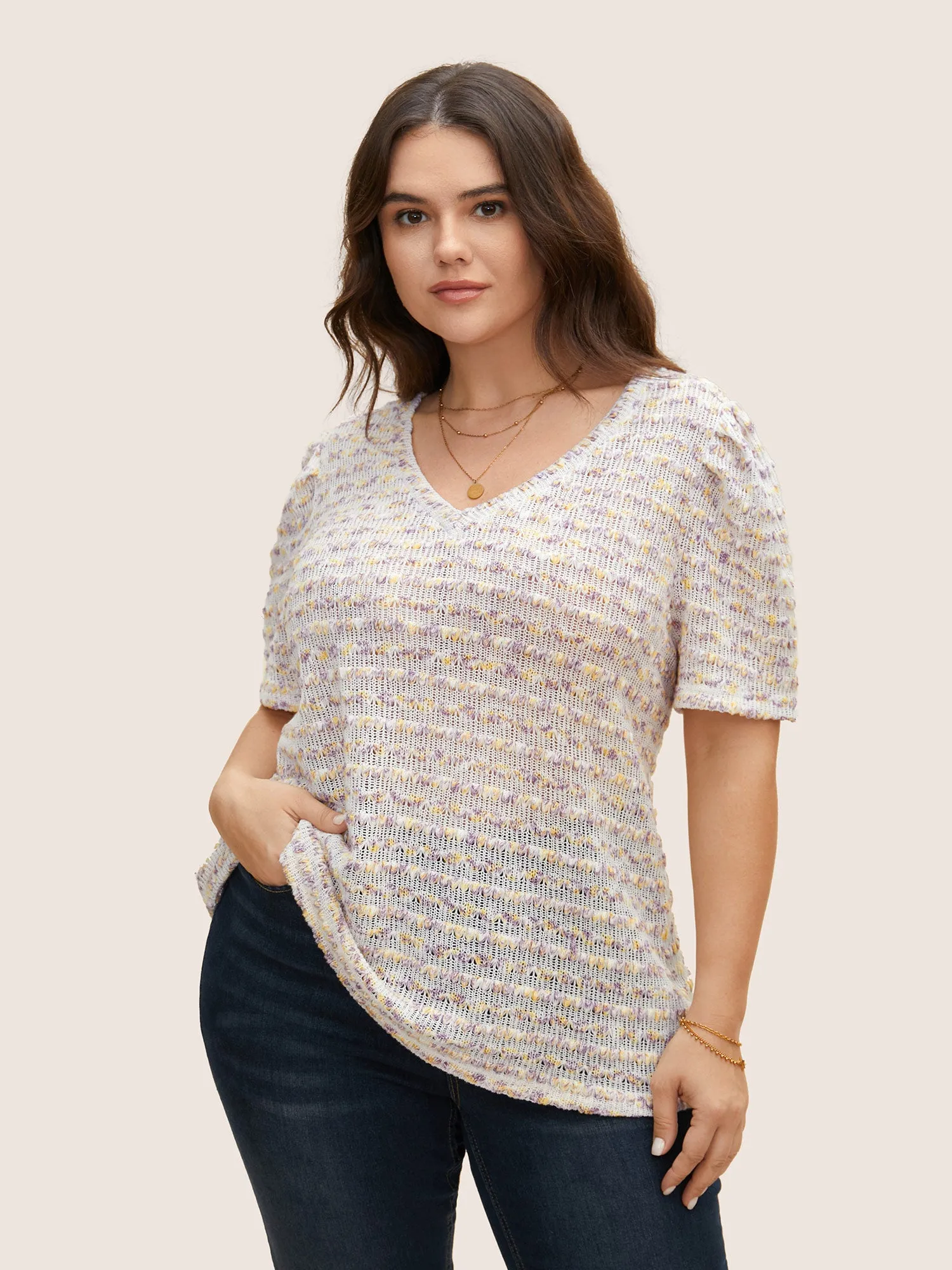 V Neck Cut Out Striped Tie Dye T-shirt sold by Bloomchic product image thumbnail 5