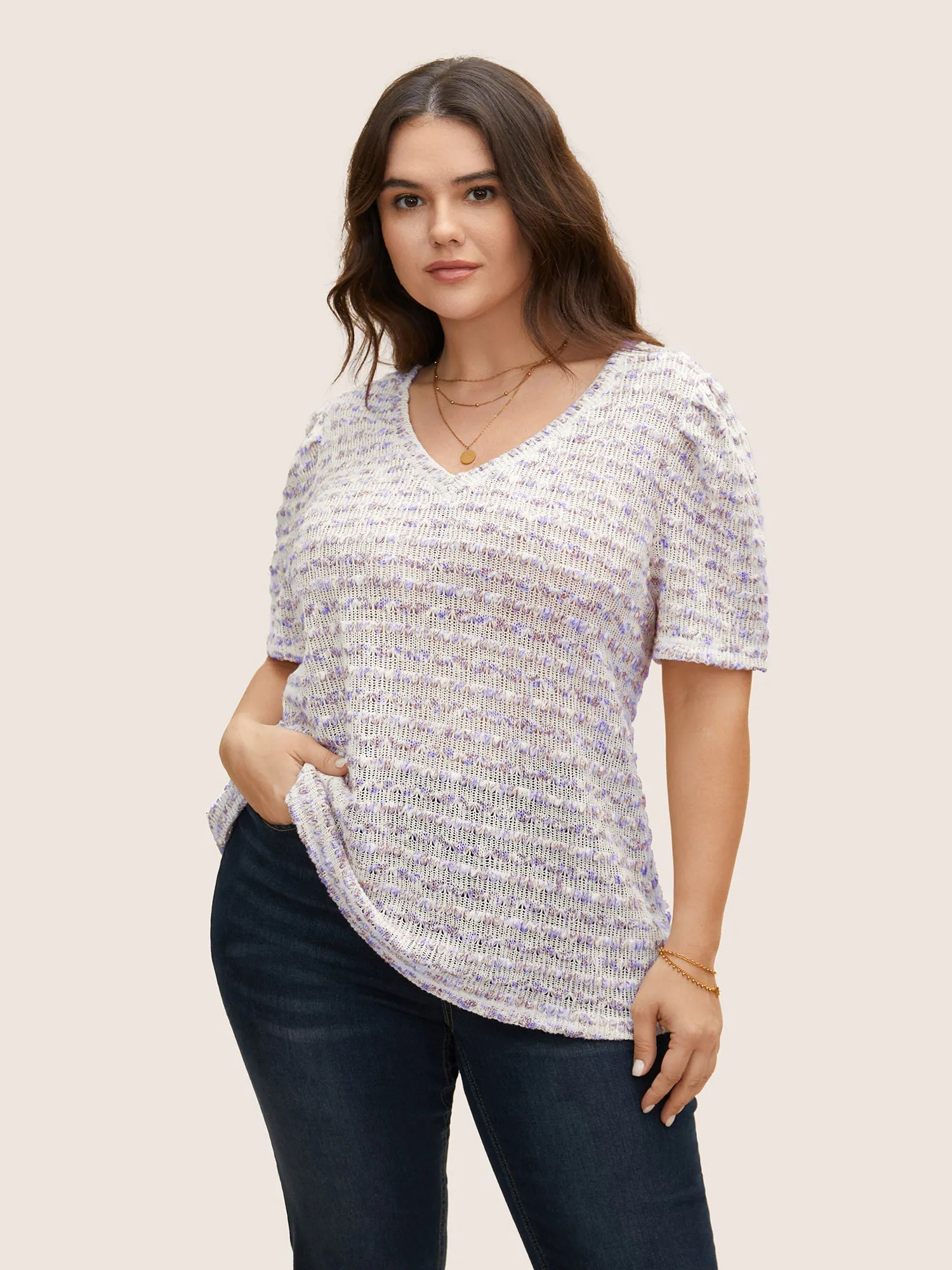 V Neck Cut Out Striped Tie Dye T-shirt sold by Bloomchic