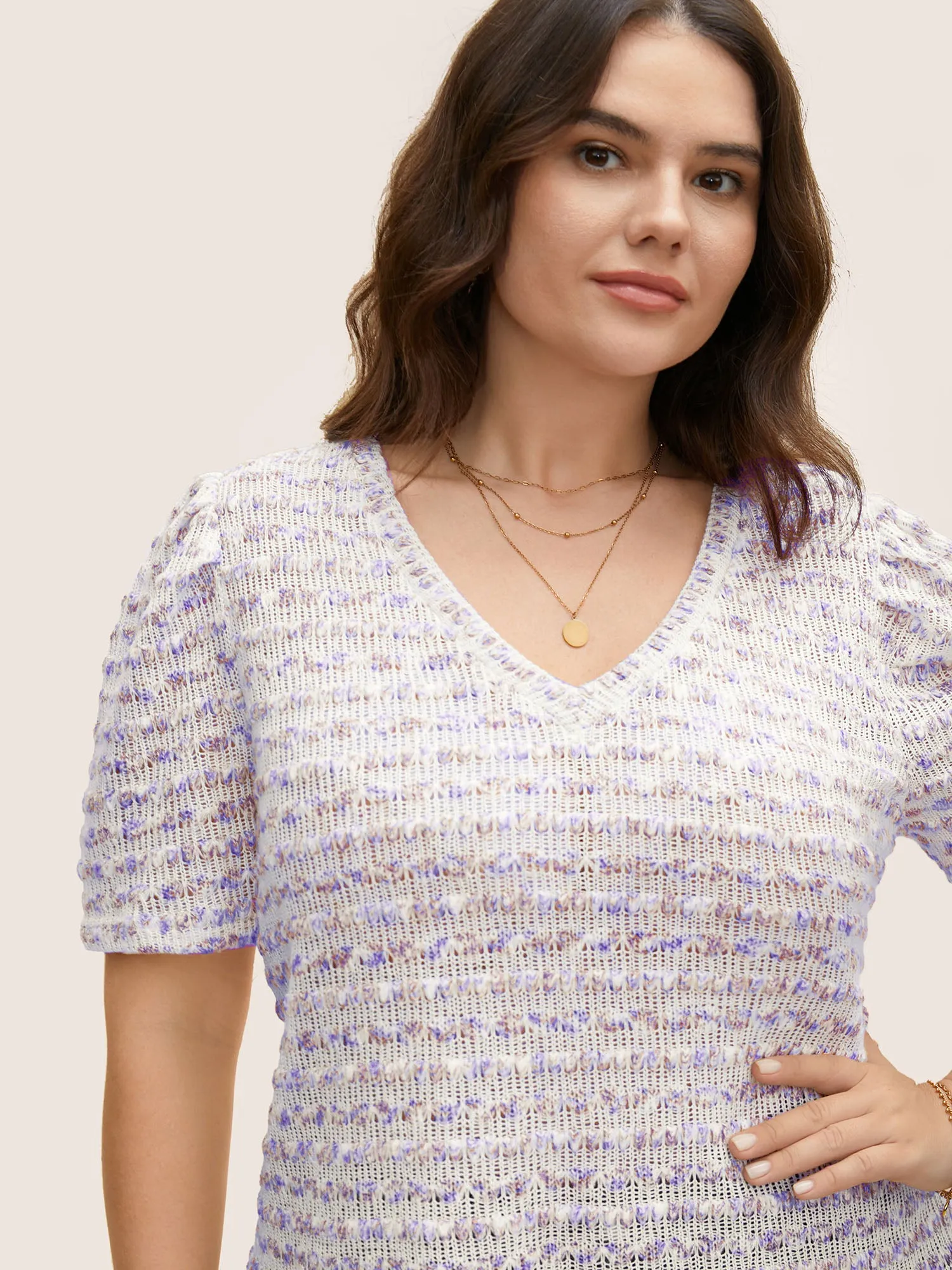 V Neck Cut Out Striped Tie Dye T-shirt sold by Bloomchic product image thumbnail 3