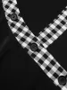 Checkered Patchwork Asymmetrical Neck Button Detail Blouse sold by Bloomchic