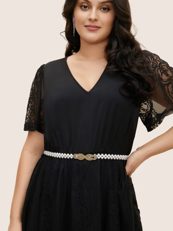 Faux Pearl Decor Cubic Zirconia Belt sold by Bloomchic
