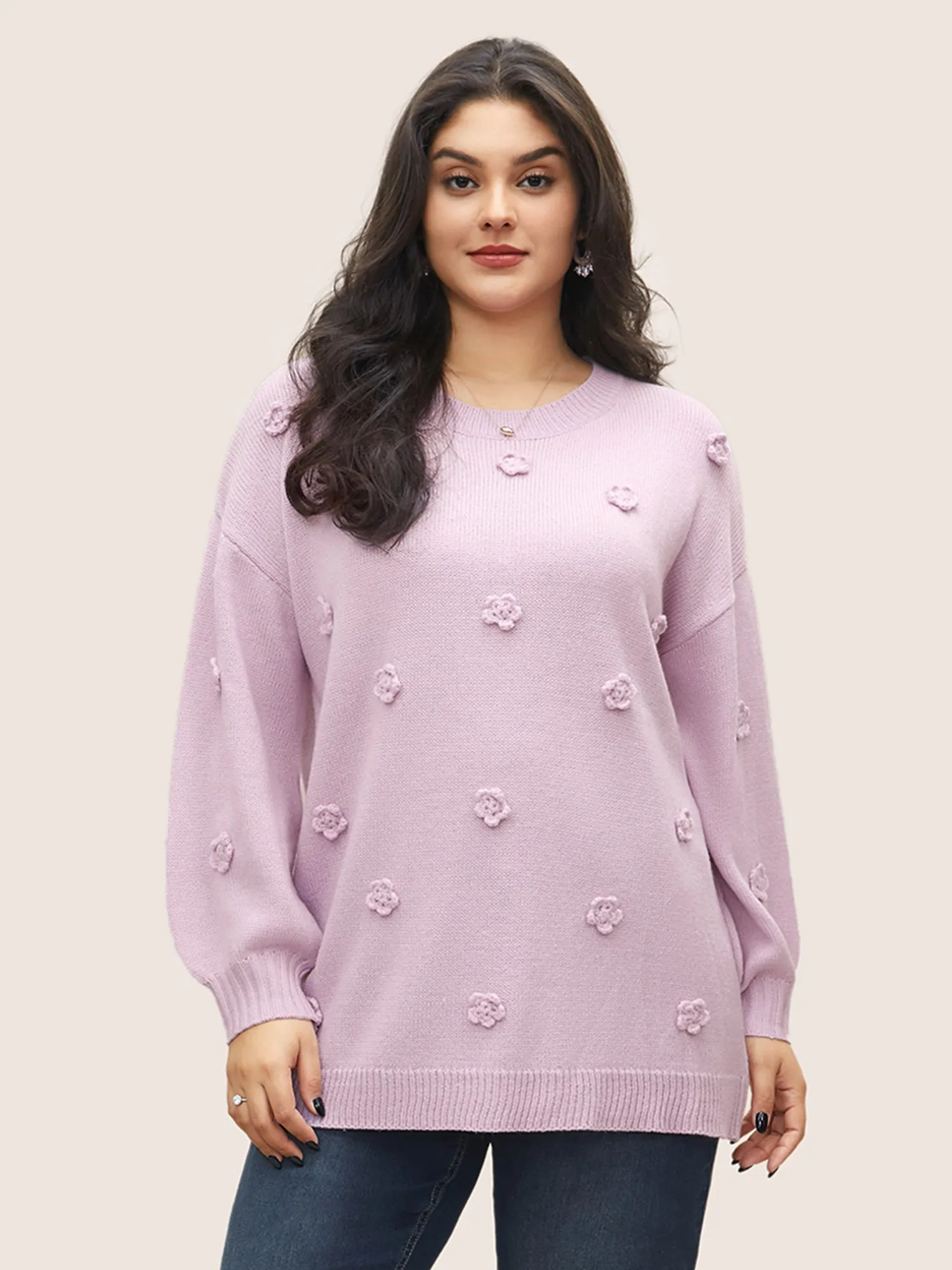 Stereo Flower Design Drop Shoulder Pullover sold by Bloomchic product image thumbnail 3