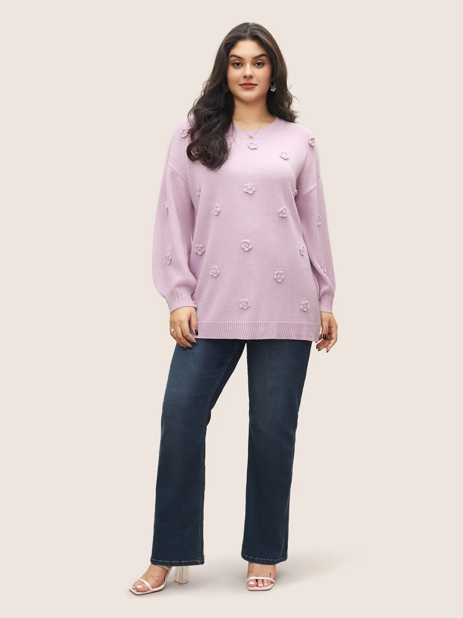 Stereo Flower Design Drop Shoulder Pullover sold by Bloomchic product image thumbnail 4