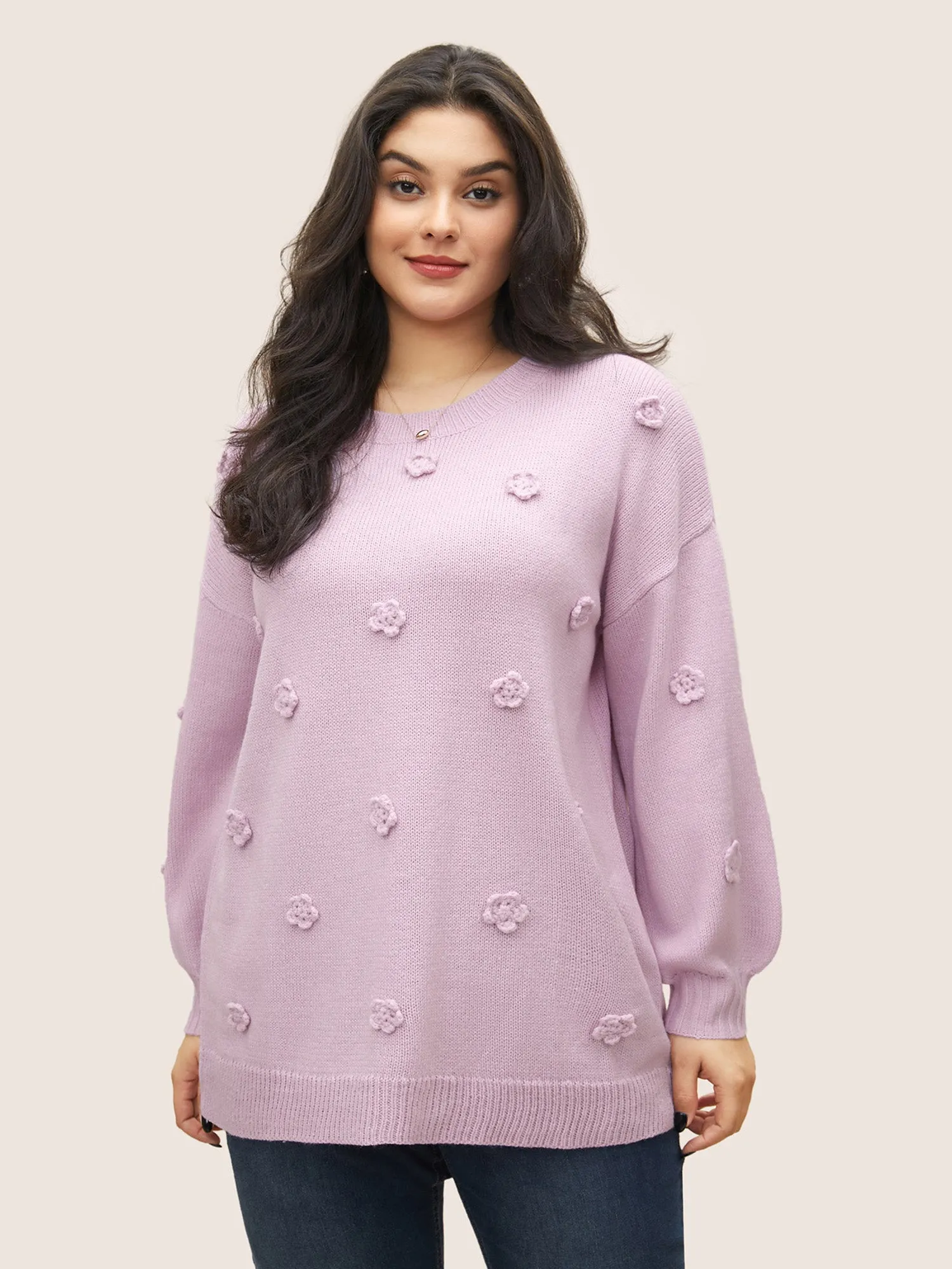 Stereo Flower Design Drop Shoulder Pullover sold by Bloomchic