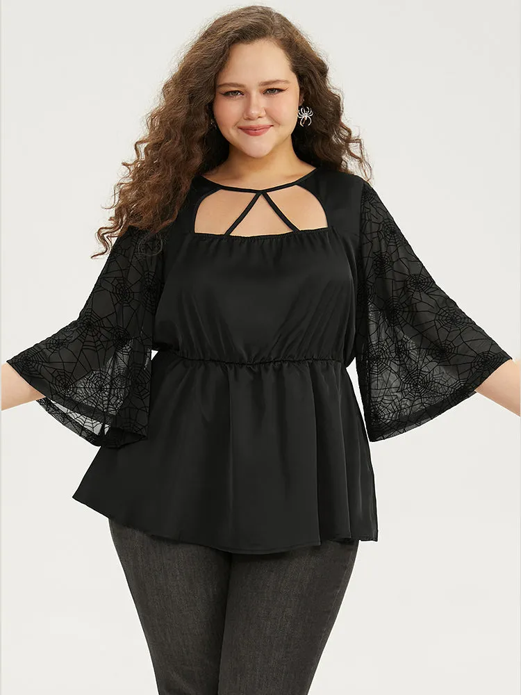 Halloween Cut Out Elastic Waist Guipure Lace Blouse sold by Bloomchic