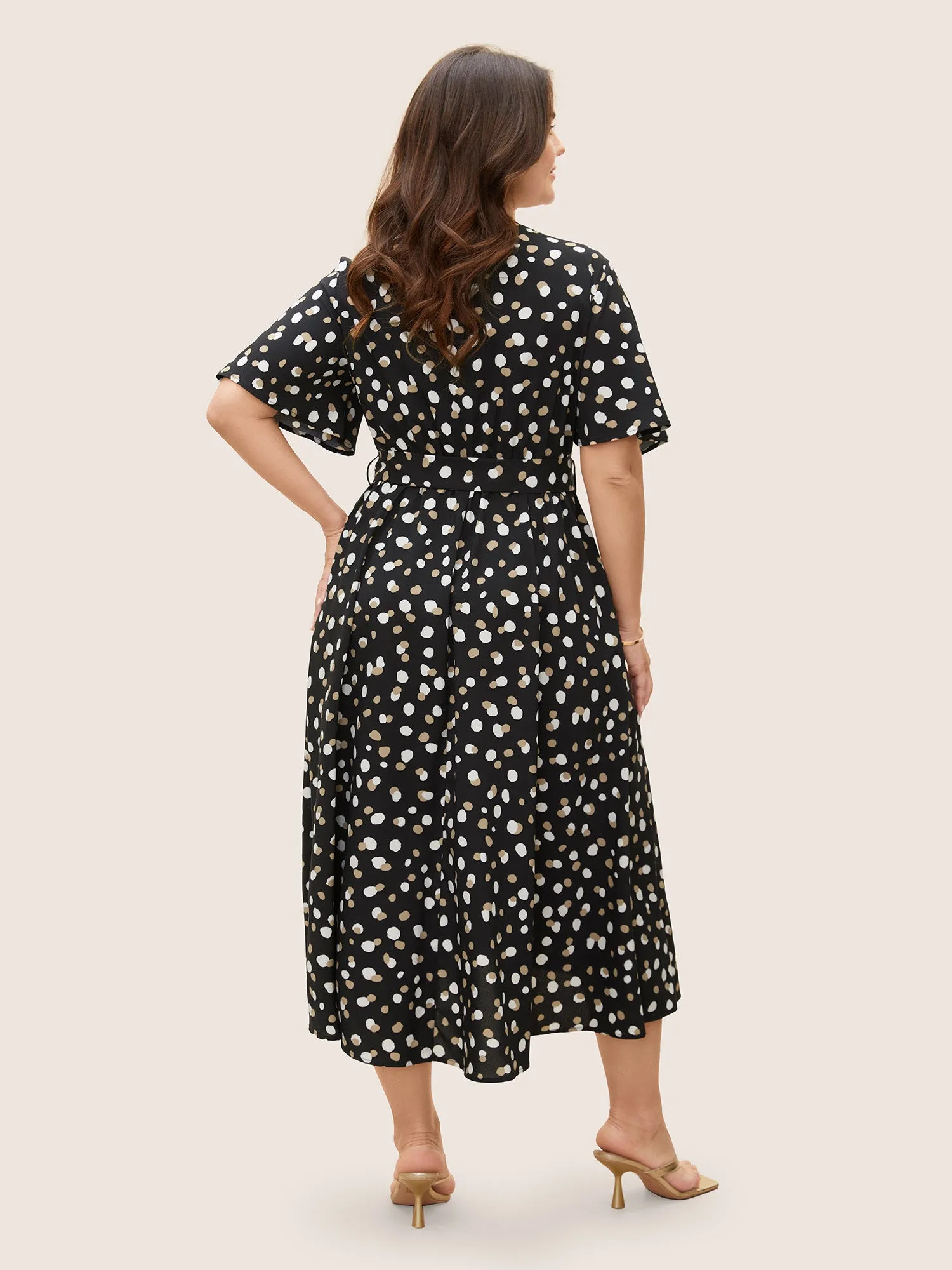 Allover Print Wrap Flutter Sleeve Midi Dress sold by Bloomchic product image thumbnail 3