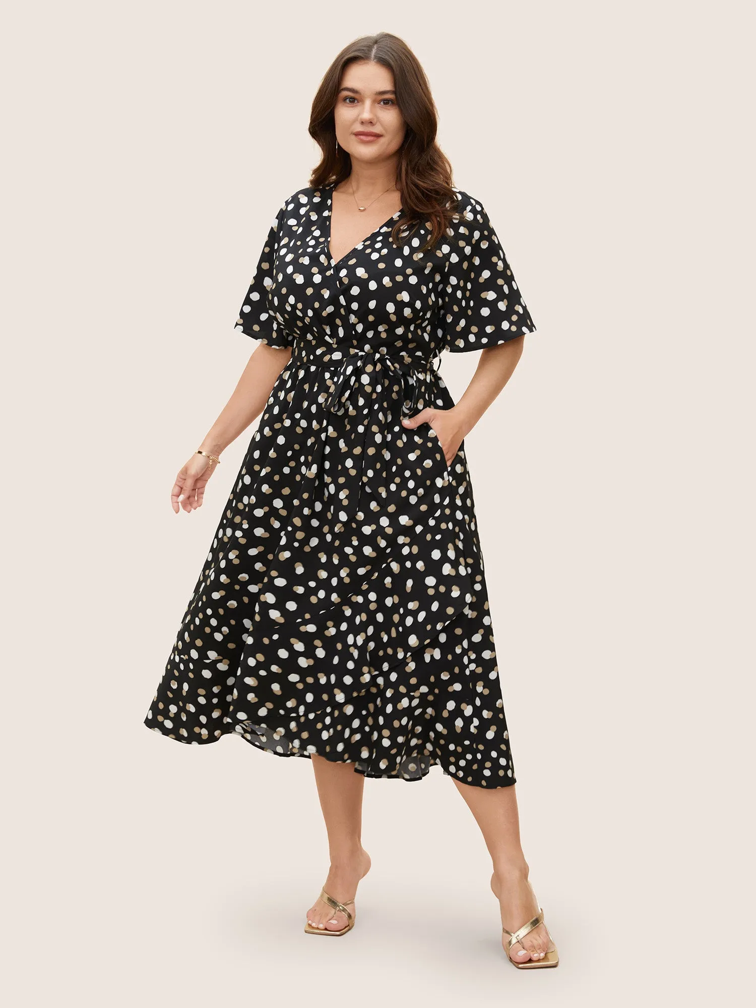 Allover Print Wrap Flutter Sleeve Midi Dress sold by Bloomchic product image thumbnail 2