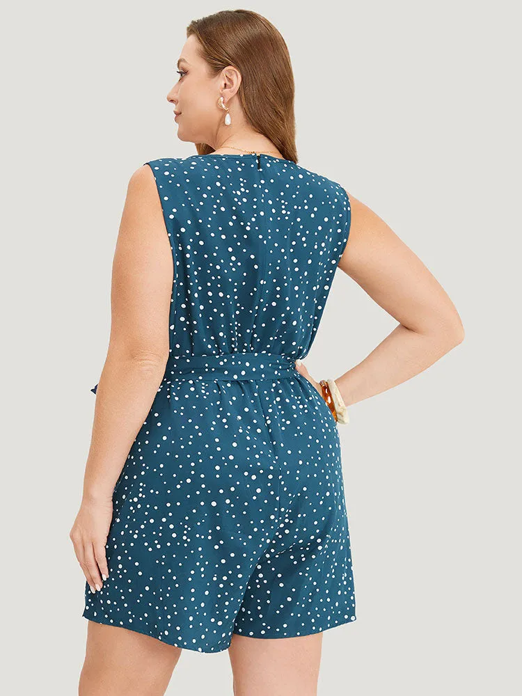 Polka Dot V Neck Pocket Sleeveless Belted Romper sold by Bloomchic product image thumbnail 2