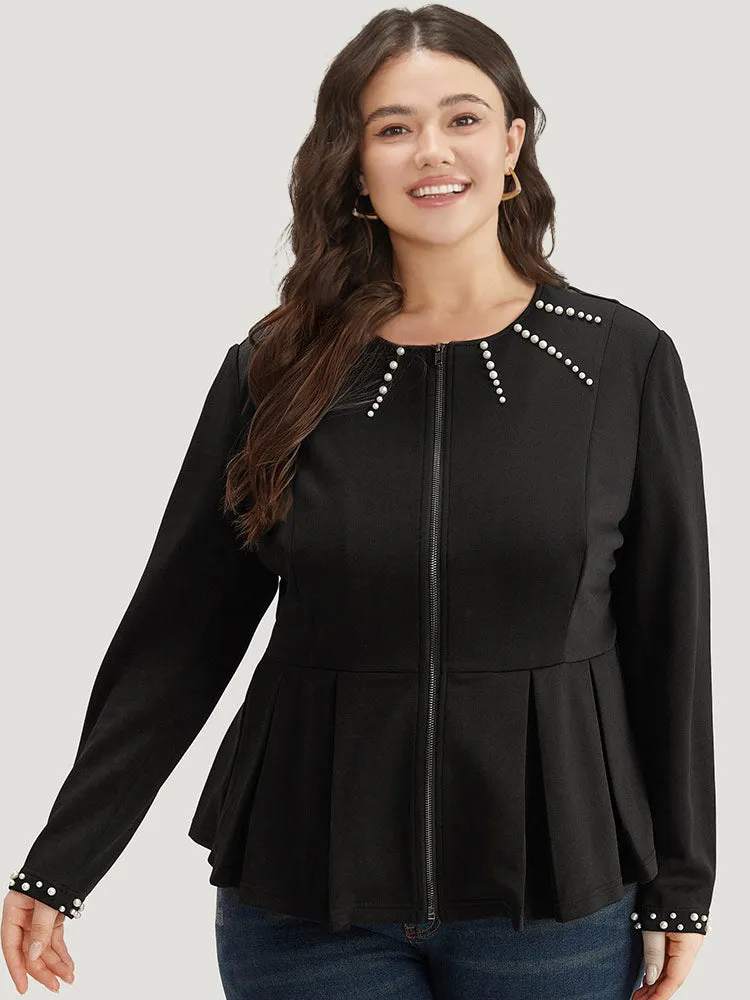 Pearl Beaded Zipper Plicated Detail Coat sold by Bloomchic product image thumbnail 4