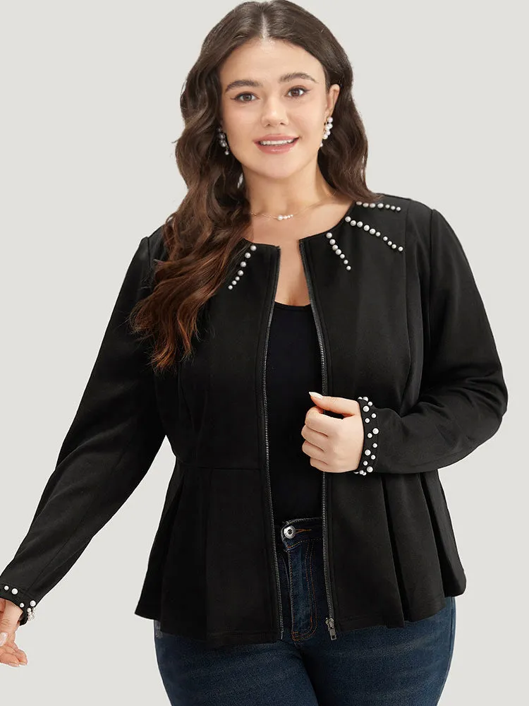 Pearl Beaded Zipper Plicated Detail Coat sold by Bloomchic product image thumbnail 5