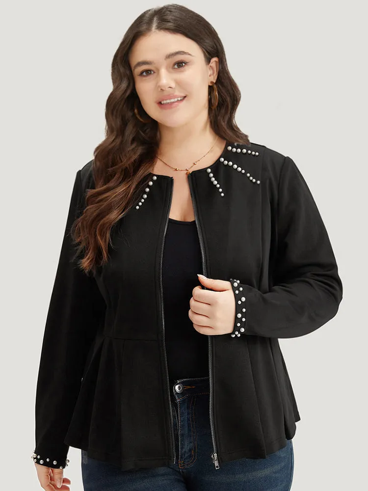 Pearl Beaded Zipper Plicated Detail Coat sold by Bloomchic product image thumbnail 2