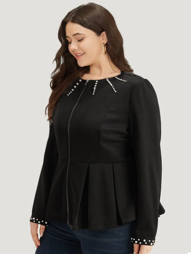 Pearl Beaded Zipper Plicated Detail Coat sold by Bloomchic product image thumbnail 3