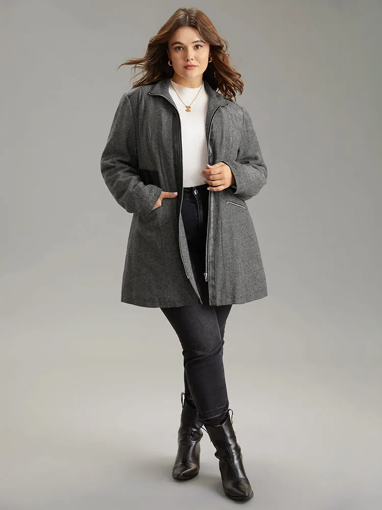 Padded Patchwork PU Leather Zipper Coat sold by Bloomchic product image thumbnail 4