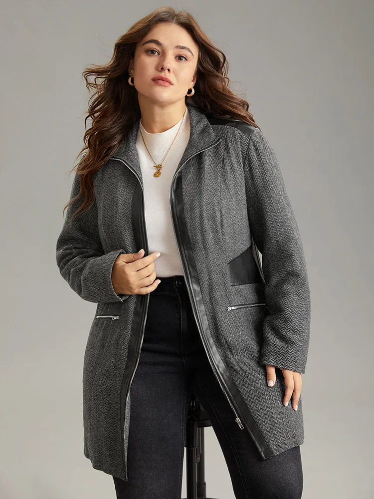 Padded Patchwork PU Leather Zipper Coat sold by Bloomchic