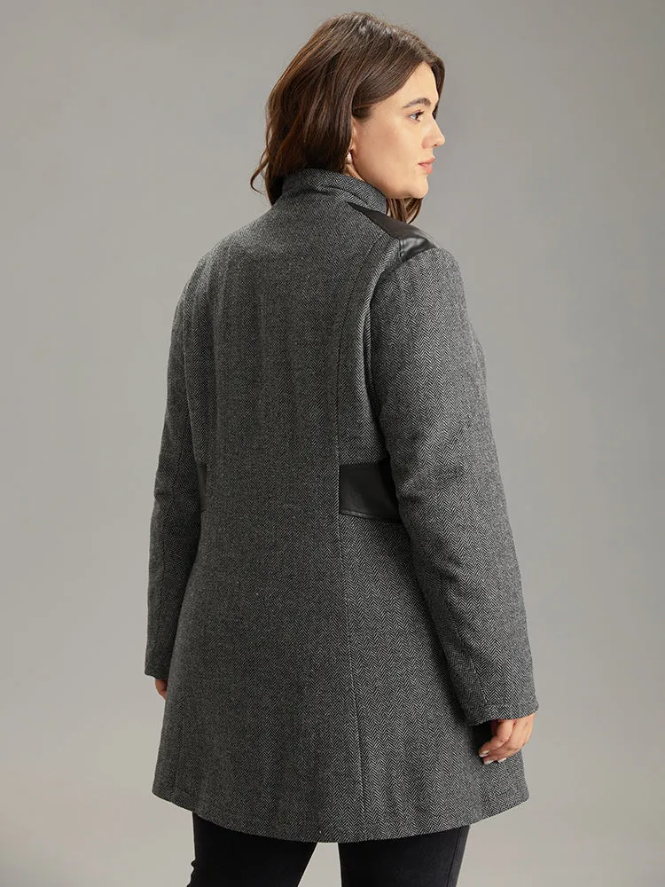 Padded Patchwork PU Leather Zipper Coat sold by Bloomchic product image thumbnail 5