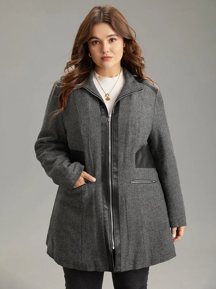 Padded Patchwork PU Leather Zipper Coat sold by Bloomchic product image thumbnail 2