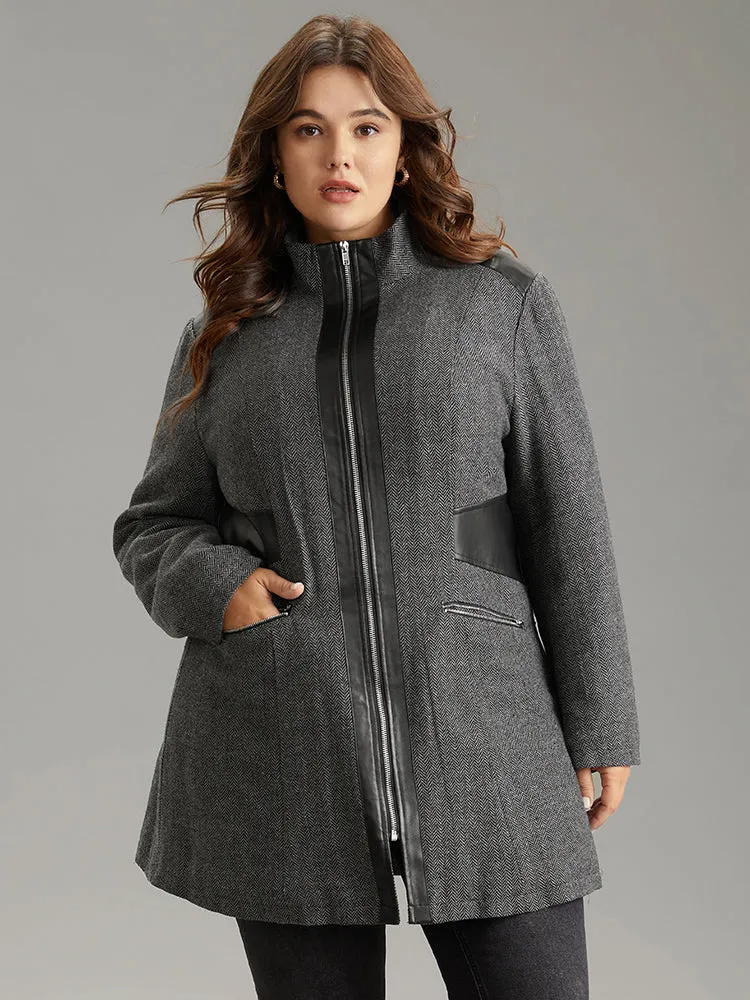 Padded Patchwork PU Leather Zipper Coat sold by Bloomchic product image thumbnail 3