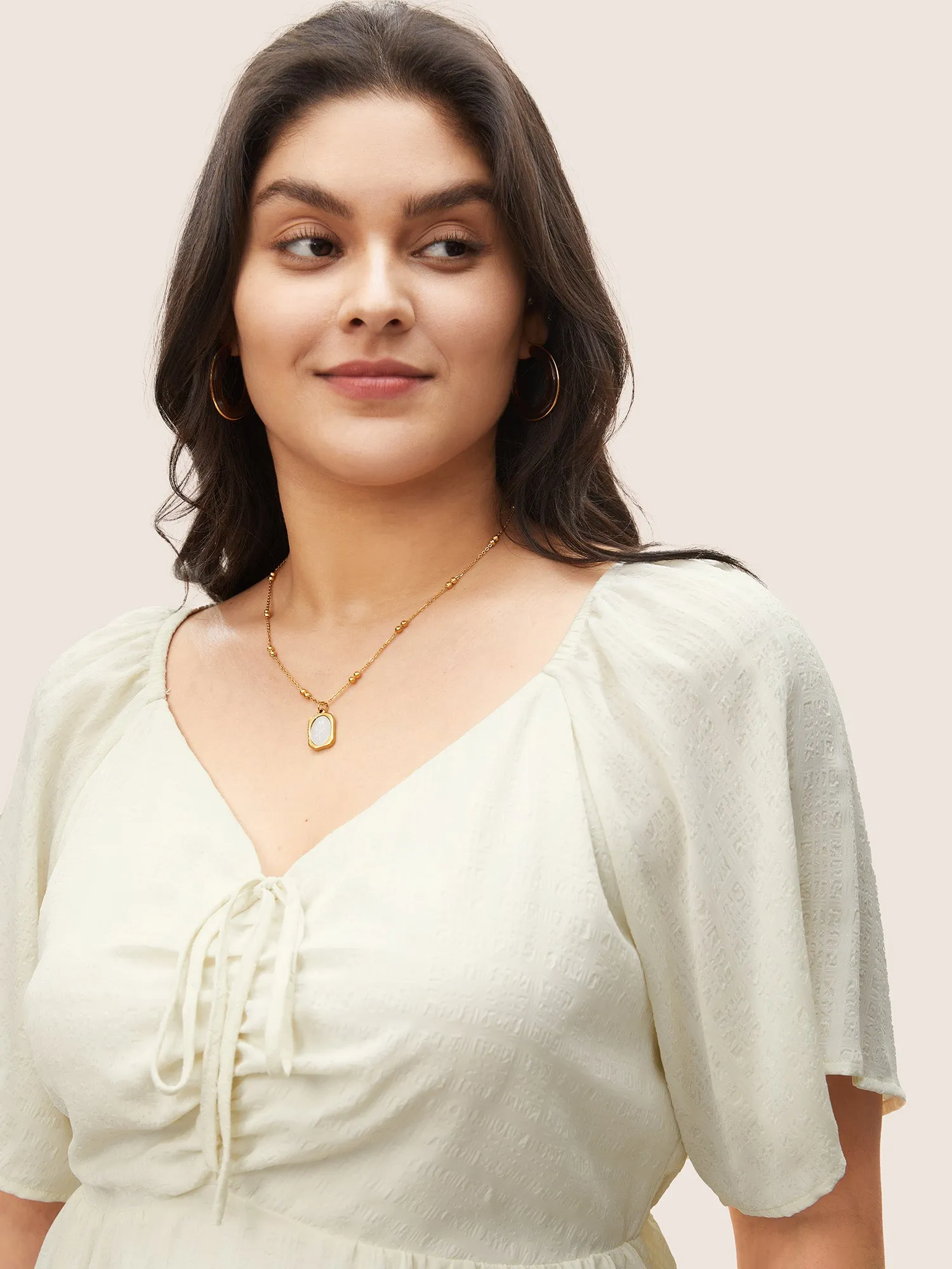 Plain Texture Elastic Waist Ruched Ties Blouse sold by Bloomchic product image thumbnail 3